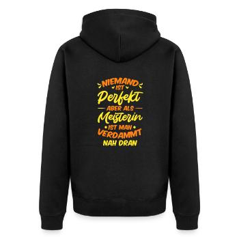 Meister Meisterin Meisterprüfung bestanden - Unisex Premium Bio Zip Hoodie - Schwarz - Hinten - Nico (187cm)