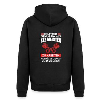 Meisterprüfung bestanden KFZ Meister - Unisex Premium Bio Zip Hoodie - Schwarz - Hinten - Nico (187cm)
