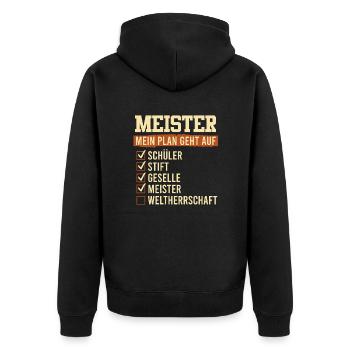 Meisterschule absolviert Meisterprüfung bestanden - Unisex Premium Bio Zip Hoodie - Schwarz - Hinten - Nico (187cm)