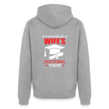Thèse de doctorat 2022 Dissertation Épouse a survécu - Veste à capuche bio Premium Unisexe - gris chiné - Dos - Nico (187cm)