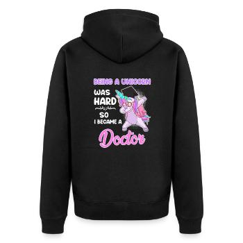 Doktorin 2022 Doktor Einhorn Promotion - Unisex Premium Bio Zip Hoodie - Schwarz - Hinten - Nico (187cm)