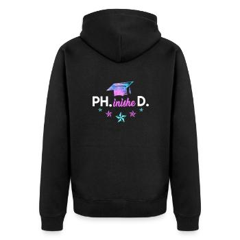 Phd geschafft Doktor 2022 Phinished Doktortitel - Unisex Premium Bio Zip Hoodie - Schwarz - Hinten - Nico (187cm)