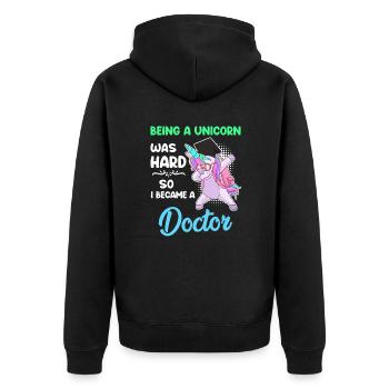 Docteur Licorne 2022 Doctorat Disputation - Veste à capuche bio Premium Unisexe - noir - Dos - Nico (187cm)