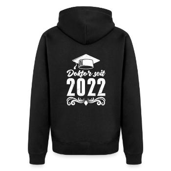 Doktor seit 2022 Doktortitel Promotion - Unisex Premium Bio Zip Hoodie - Schwarz - Hinten - Nico (187cm)