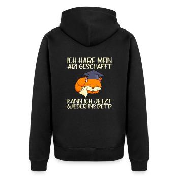 Abi 2022 geschafft kann ich wieder ins Bett? - Unisex Premium Bio Zip Hoodie - Schwarz - Hinten - Nico (187cm)