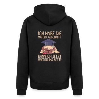 Matura geschafft kann ich jetzt ins Bett Matura - Unisex Premium Bio Zip Hoodie - Schwarz - Hinten - Nico (187cm)