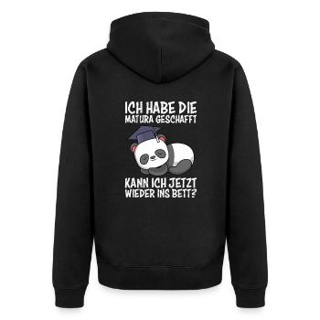 Matura geschafft kann ich jetzt ins Bett Matura - Unisex Premium Bio Zip Hoodie - Schwarz - Hinten - Nico (187cm)