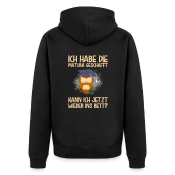 Matura geschafft kann ich jetzt ins Bett Matura - Unisex Premium Bio Zip Hoodie - Schwarz - Hinten - Nico (187cm)