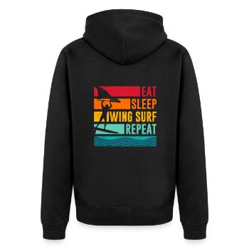 Wing Foil Eat Sleep Wing Surf Repeat Wing Foiler - Unisex Premium Bio Zip Hoodie - Schwarz - Hinten - Nico (187cm)