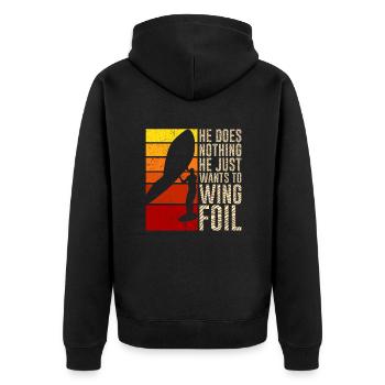 Der will nur Wing Foilen Wing Surf - Unisex Premium Bio Zip Hoodie - Schwarz - Hinten - Nico (187cm)