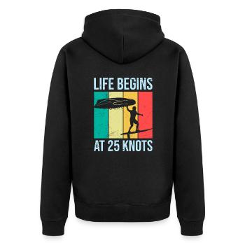 Wing Foil Life begins at 25 Knots Wing Surf - Unisex Premium Bio Zip Hoodie - Schwarz - Hinten - Nico (187cm)