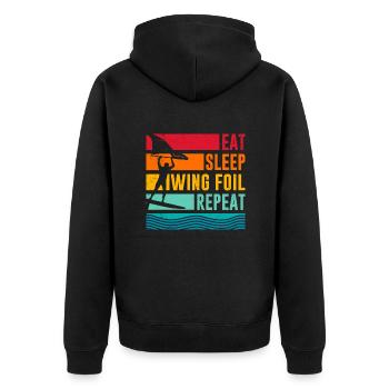 Wing Surf Eat Sleep Wing Foil Repeat Wing Surfer - Unisex Premium Bio Zip Hoodie - Schwarz - Hinten - Nico (187cm)