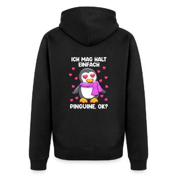 Ich mag einfach Pinguine, ok? Pinguin - Unisex Premium Bio Zip Hoodie - Schwarz - Hinten - Nico (187cm)