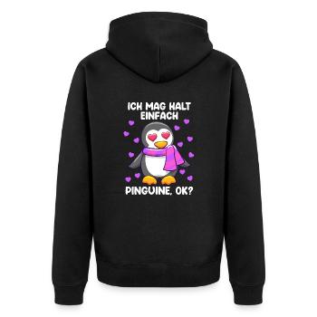Ich mag einfach Pinguine, ok? Pinguin - Unisex Premium Bio Zip Hoodie - Schwarz - Hinten - Nico (187cm)
