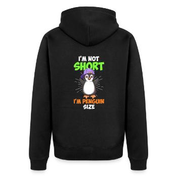 Not Short I am Penguin Size Little Friend Penguin - Unisex Premium Organic Zip Hoodie - black - Back - Nico (187cm)