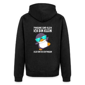 Pinguine sind klein ich bin klein kleiner Freund - Unisex Premium Bio Zip Hoodie - Schwarz - Hinten - Nico (187cm)
