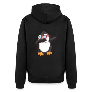 Dabbing Pinguin Kinder - Unisex Premium Bio Zip Hoodie - Schwarz - Hinten - Nico (187cm)