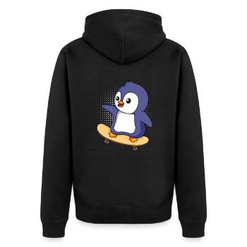 Skater PInguin Skateboarding Pinguin - Unisex Premium Bio Zip Hoodie - Schwarz - Hinten - Nico (187cm)