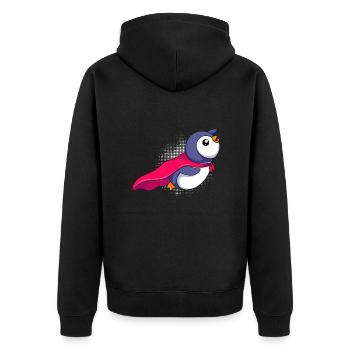 Fliegender Pinguin Super Pinguin Kinder - Unisex Premium Bio Zip Hoodie - Schwarz - Hinten - Nico (187cm)
