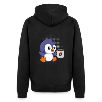 Kaffee Pinguin Baby Pinguin Kaffeejunkie - Unisex Premium Bio Zip Hoodie - Schwarz - Hinten - Nico (187cm)