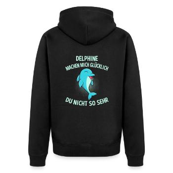 Delphine machen mich glück du nicht so sehr - Unisex Premium Bio Zip Hoodie - Schwarz - Hinten - Nico (187cm)