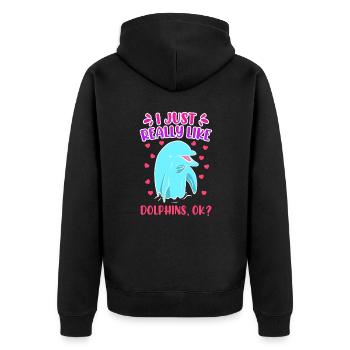 J’aime juste les dauphins enfants filles - Veste à capuche bio Premium Unisexe - noir - Dos - Nico (187cm)