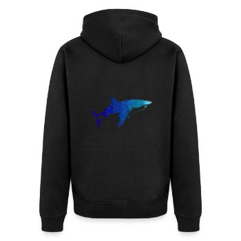 Hai Mandala geometrischer Hai Taucher - Unisex Premium Bio Zip Hoodie - Schwarz - Hinten - Nico (187cm)