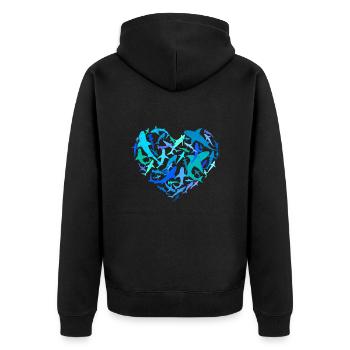 Shark Swarm Shark Diver Shark Heart - Unisex Premium Organic Zip Hoodie - black - Back - Nico (187cm)