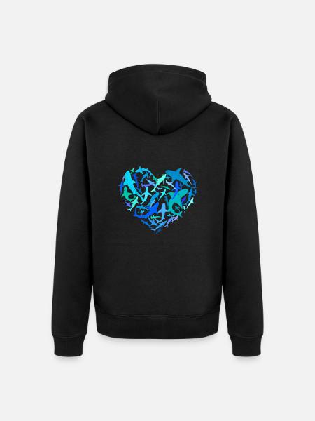 Hai Schwarm Hai Taucher Hai Herz - Unisex Premium Bio Zip Hoodie - Schwarz