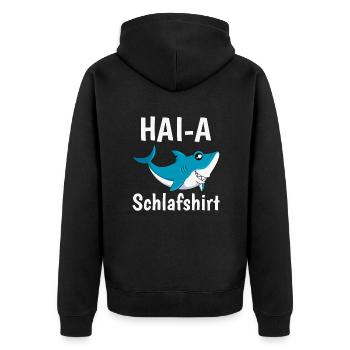 Hai-A Schlafshirt offizielles Schlaf - Unisex Premium Bio Zip Hoodie - Schwarz - Hinten - Nico (187cm)