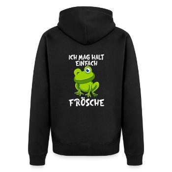 Ich mag halt einfach Frösche Kinder - Unisex Premium Bio Zip Hoodie - Schwarz - Hinten - Nico (187cm)