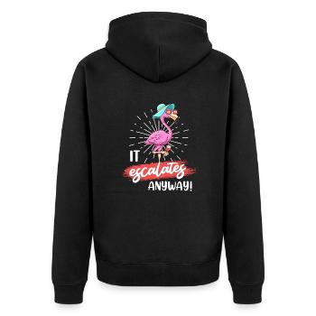 Party Spruch es eskaliert eh Party Flamingo - Unisex Premium Bio Zip Hoodie - Schwarz - Hinten - Nico (187cm)