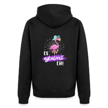 Party Spruch es eskaliert eh Party Flamingo - Unisex Premium Bio Zip Hoodie - Schwarz - Hinten - Nico (187cm)