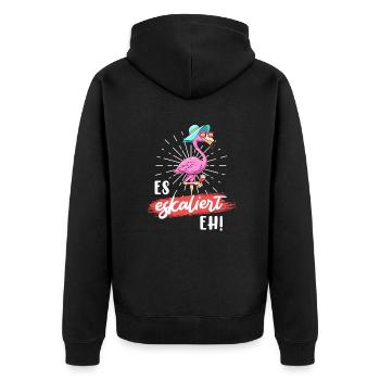 Party Spruch es eskaliert eh Party Flamingo - Unisex Premium Bio Zip Hoodie - Schwarz - Hinten - Nico (187cm)