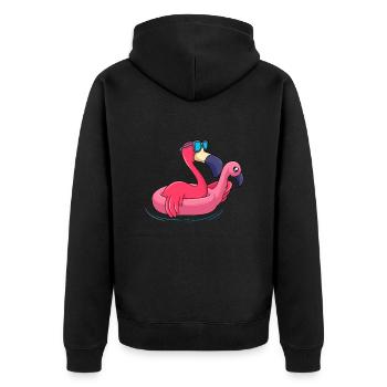 Cooler Flamingo Urlaub Flamingo Schwimmring - Unisex Premium Bio Zip Hoodie - Schwarz - Hinten - Nico (187cm)