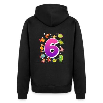 6. Geburtstag Mädchen 6 Jahre - Unisex Premium Bio Zip Hoodie - Schwarz - Hinten - Nico (187cm)
