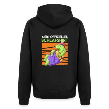 Mein offizielles Schlafshirt mit Schildkröte - Unisex Premium Bio Zip Hoodie - Schwarz - Hinten - Nico (187cm)
