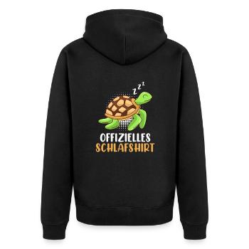 Offizielles Schlafshirt mit Schildkröte - Unisex Premium Bio Zip Hoodie - Schwarz - Hinten - Nico (187cm)