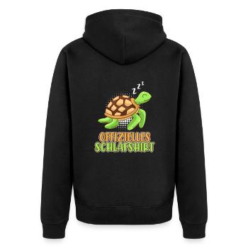 Offizielles Schlafshirt mit Schildkröte - Unisex Premium Bio Zip Hoodie - Schwarz - Hinten - Nico (187cm)