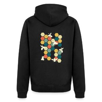 Honigwaben Bienenstock Imker - Unisex Premium Bio Zip Hoodie - Schwarz - Hinten - Nico (187cm)
