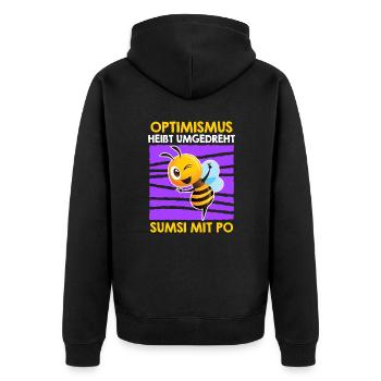 Optimismus umgedreht heißt Sumsi mit Po - Unisex Premium Bio Zip Hoodie - Schwarz - Hinten - Nico (187cm)