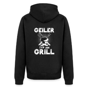 Geiler Typ am Grill Grillen Männer lustiges - Unisex Premium Bio Zip Hoodie - Schwarz - Hinten - Nico (187cm)