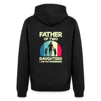 Papa 2 Kinder Papa 2 Töchter - Unisex Premium Bio Zip Hoodie - Schwarz - Hinten - Nico (187cm)