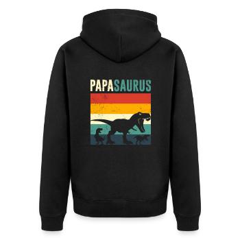 Vintage Papa Spruch Papasaurus - Unisex Premium Bio Zip Hoodie - Schwarz - Hinten - Nico (187cm)