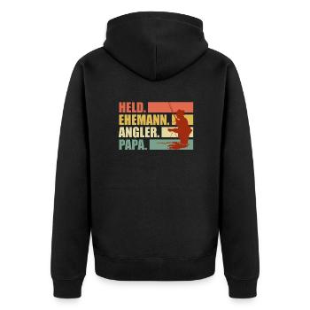 Held Ehemann Papa Angler Angelrute Fischer - Unisex Premium Bio Zip Hoodie - Schwarz - Hinten - Nico (187cm)