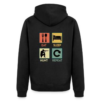 Eat Sleep Hunt Repeat Jäger Jagd - Unisex Premium Bio Zip Hoodie - Schwarz - Hinten - Nico (187cm)