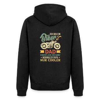 Biker Papa eigentlich ganz normal Motorradfahrer - Unisex Premium Bio Zip Hoodie - Schwarz - Hinten - Nico (187cm)