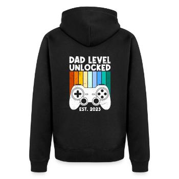 Dad Level unlocked werdender Vater 2023 - Unisex Premium Bio Zip Hoodie - Schwarz - Hinten - Nico (187cm)