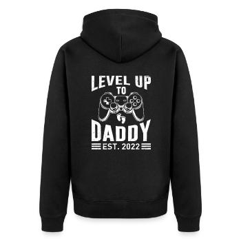 Level up to Daddy 2022 Papa 2022 werdender Vater - Unisex Premium Bio Zip Hoodie - Schwarz - Hinten - Nico (187cm)