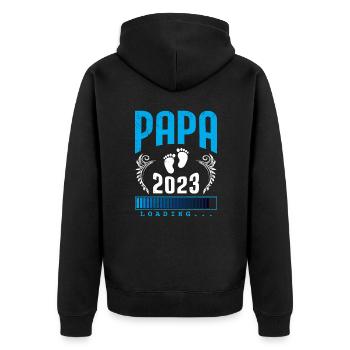 Papa 2023 loading werdender Papa 2023 - Unisex Premium Bio Zip Hoodie - Schwarz - Hinten - Nico (187cm)